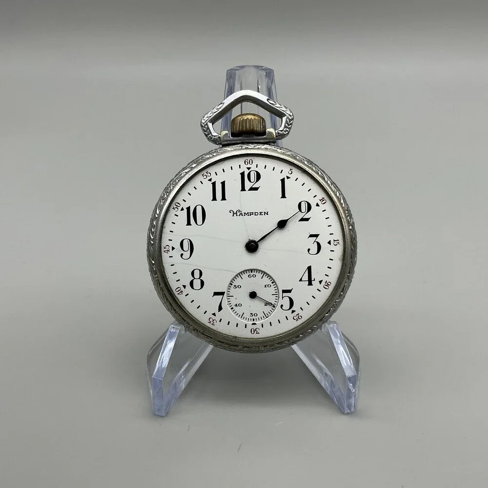 Vintage Hampden Pocket Watch Men 48mm Silver Tone Manual Wind 16S Not Running
